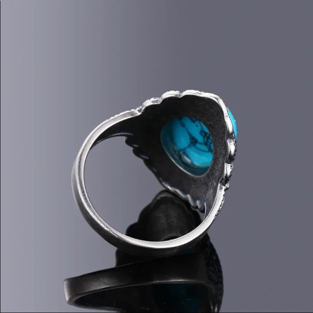 925 STERLING SILVER VINTAGE TURQUOISE NATURAL LABRADORITE SIZE 7 RING - Picture 5 of 5